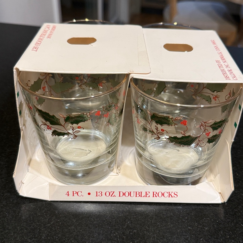 NEW 4 Anchor Hocking Vintage Holiday Double Rocks Glasses
